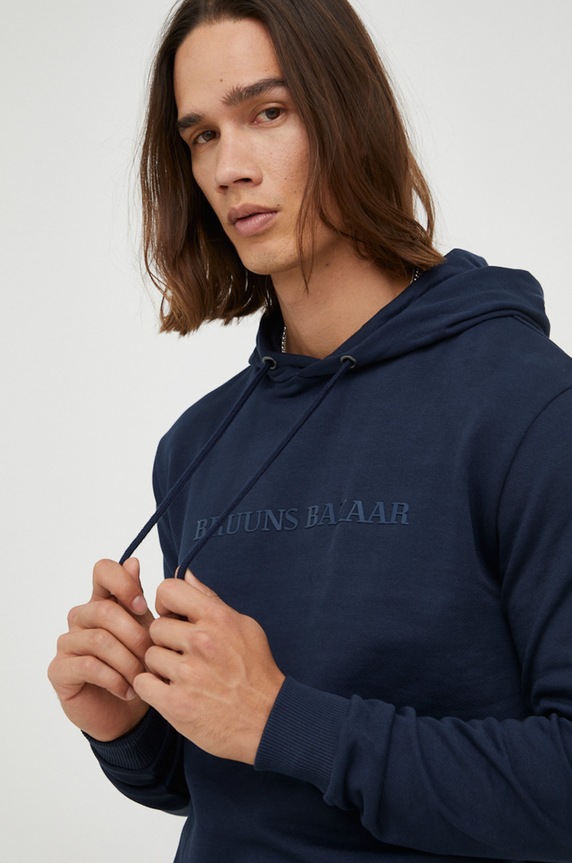 Bruuns Bazaar bluza bawełniana z kapturem granatowy BBM1278