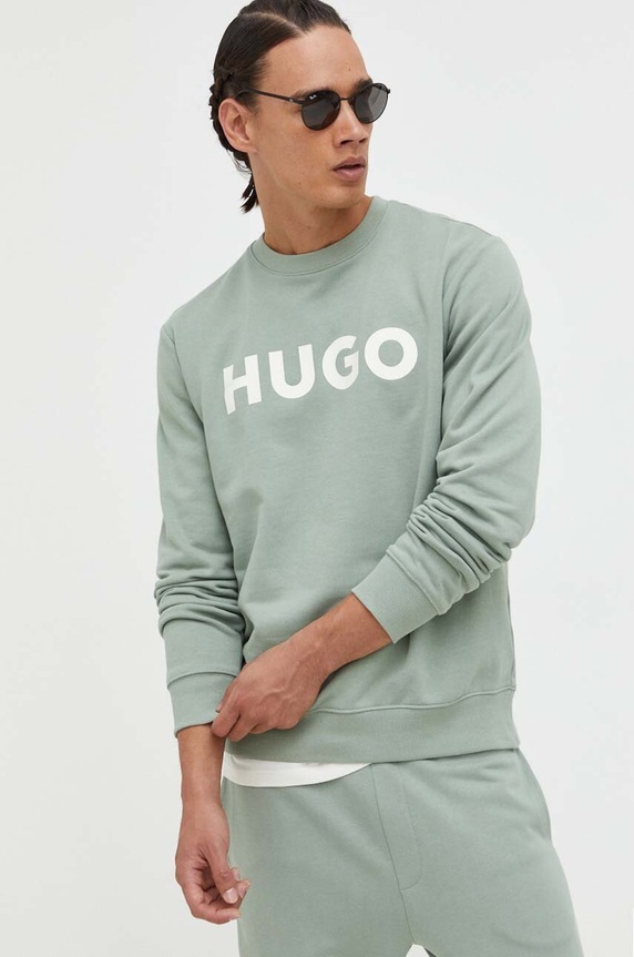 HUGO bluza bawełniana nadruk zielony 50477328