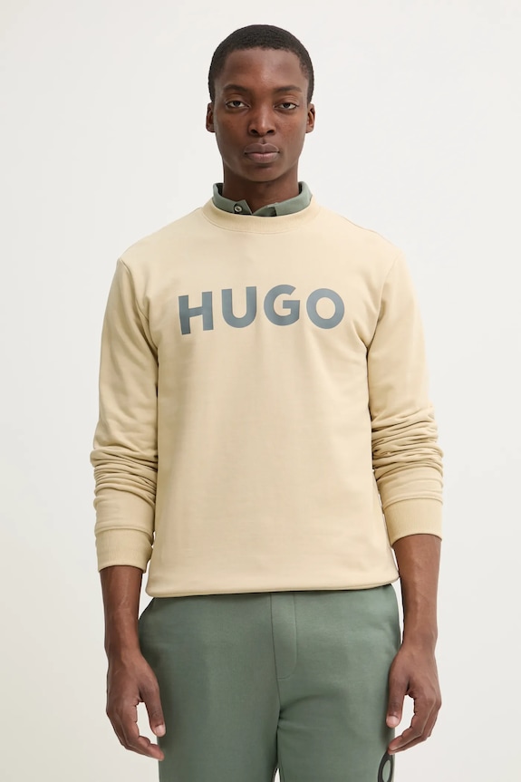 HUGO bluza bawełniana nadruk beżowy 50477328