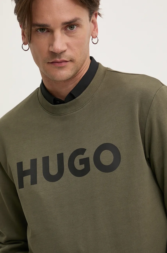 HUGO bluza bawełniana nadruk zielony 50477328