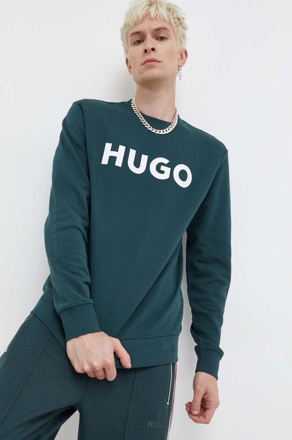 HUGO hanorac de bumbac print verde 50477328