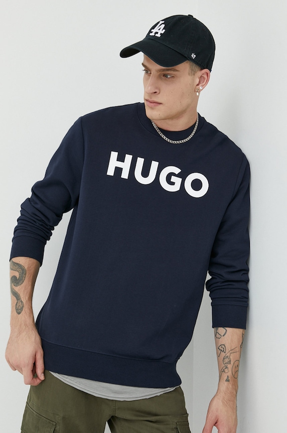 HUGO bluza bawełniana nadruk granatowy 50477328