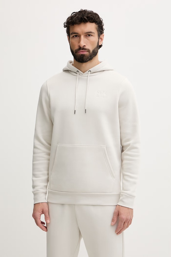 Under Armour μπλούζα με κουκούλα ανδρική με βαμβάκι Essential Fleece μπεζ 1373880
