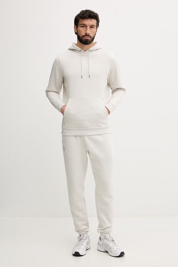 Under Armour μπλούζα με κουκούλα ανδρική με βαμβάκι Essential Fleece 1373880 μπεζ SS26
