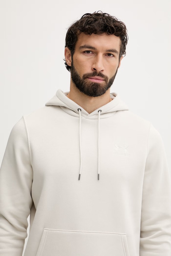 Under Armour μπλούζα με κουκούλα ανδρική με βαμβάκι Essential Fleece μπεζ 1373880