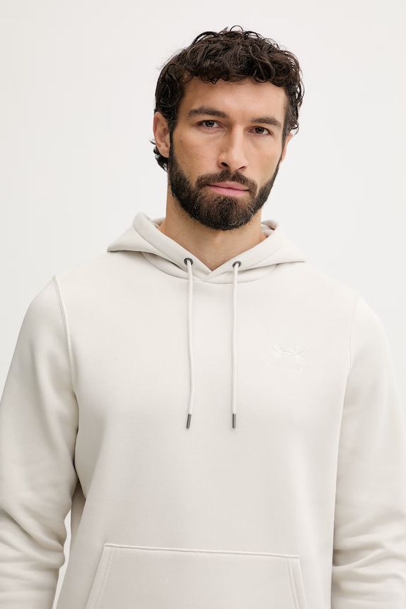 Under Armour μπλούζα με κουκούλα ανδρική με βαμβάκι Essential Fleece μπεζ 1373880