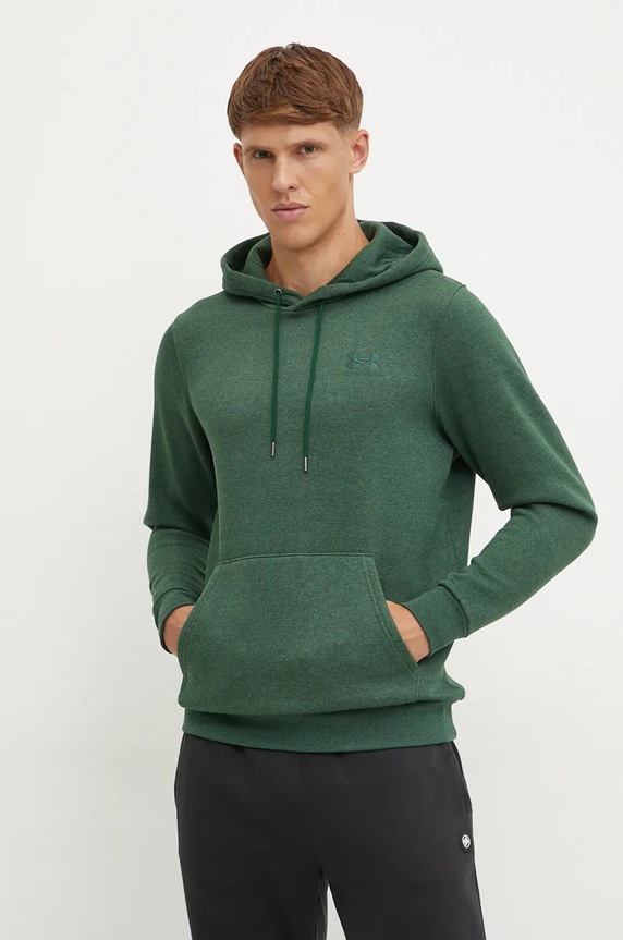 Under Armour pulover s kapuco moški z bombažem Essential Fleece S kapuco zelena 1373880