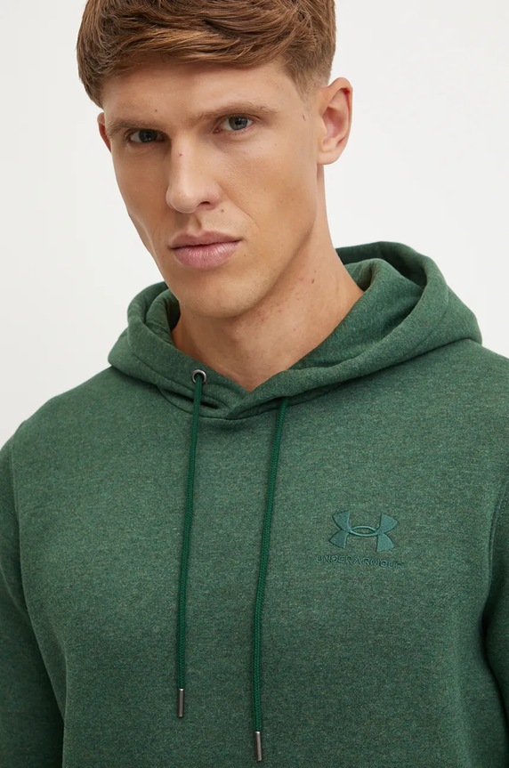 Under Armour pulover s kapuco moški z bombažem Essential Fleece zelena 1373880