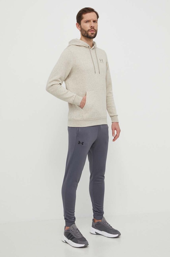 Under Armour μπλούζα με κουκούλα Ανδρική με βαμβάκι Essential Fleece 1373880 μπεζ SS26