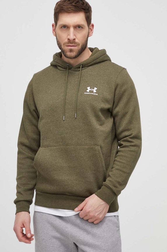 Under Armour μπλούζα με κουκούλα ανδρική με βαμβάκι Essential Fleece πράσινο 1373880