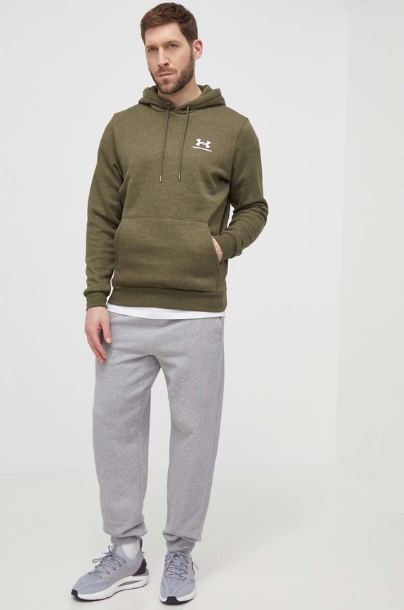 Under Armour μπλούζα με κουκούλα ανδρική με βαμβάκι Essential Fleece 1373880 πράσινο SS26
