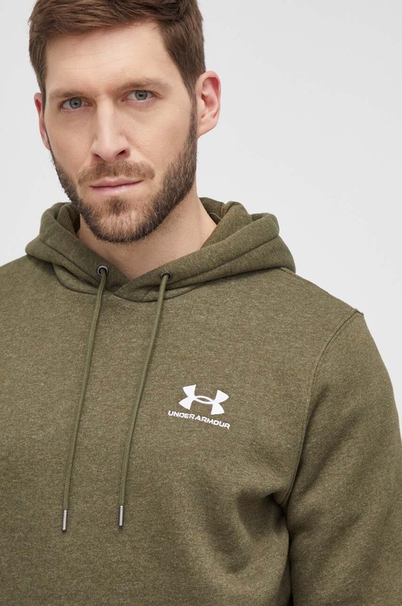 Under Armour μπλούζα με κουκούλα ανδρική με βαμβάκι Essential Fleece πράσινο 1373880