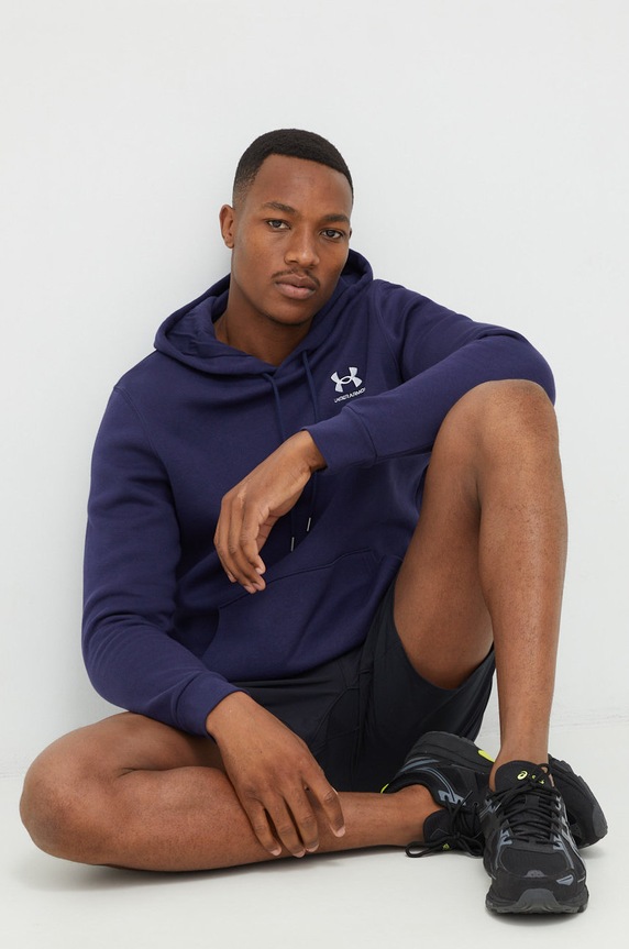 Under Armour Μπλούζα με κουκούλα ανδρική με βαμβάκι Essential Fleece απλικέ σκούρο μπλε 1373880