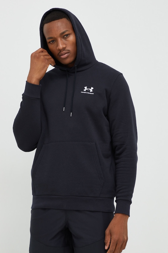 Under Armour μπλούζα με κουκούλα ανδρική με βαμβάκι Essential Fleece μαύρο 1373880