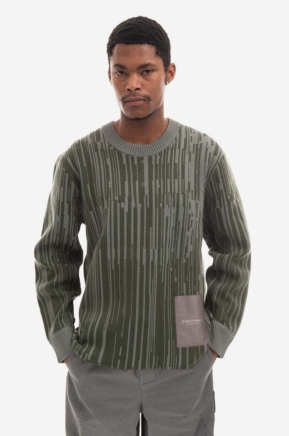 Vlněný svetr A-COLD-WALL* Two-Tone Jacquard Knit kulatý zelená ACWMK074