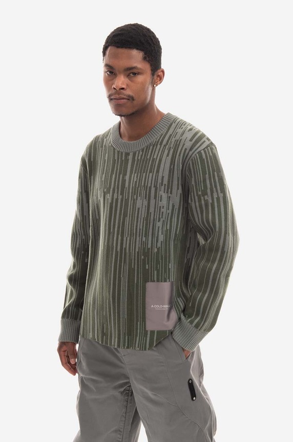 Vlněný svetr A-COLD-WALL* Two-Tone Jacquard Knit ACWMK074 zelená