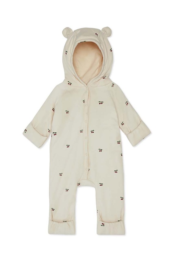 Konges Sløjd rampers bawełniany niemowlęcy NEWBORN ONESIE WITH HOOD KS2601 beżowy AA00