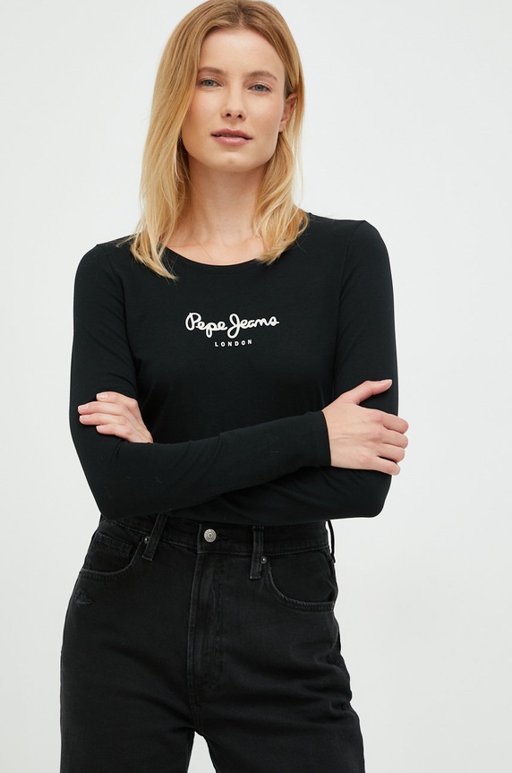 Pepe Jeans longsleeve z elastanem czarny PL505203.999