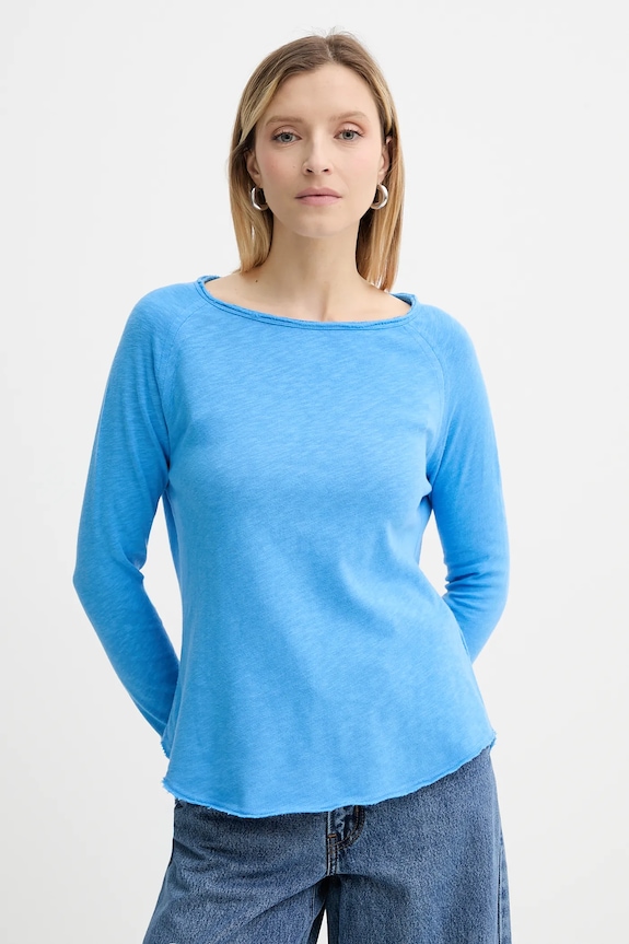 American Vintage longsleeve bawełniany okrągły niebieski SON31G