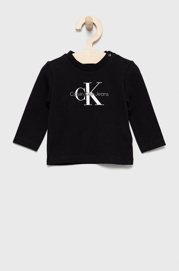 Dječja majica dugih rukava Calvin Klein Jeans s elastinom crna IN0IN00005.9BYY