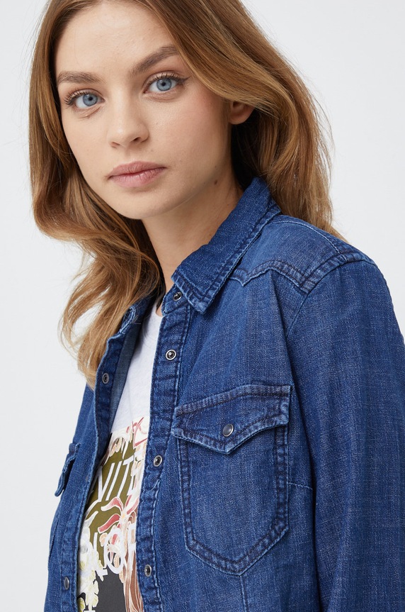 Sisley koszula jeansowa bawełna granatowy 5TKL5QF66.902