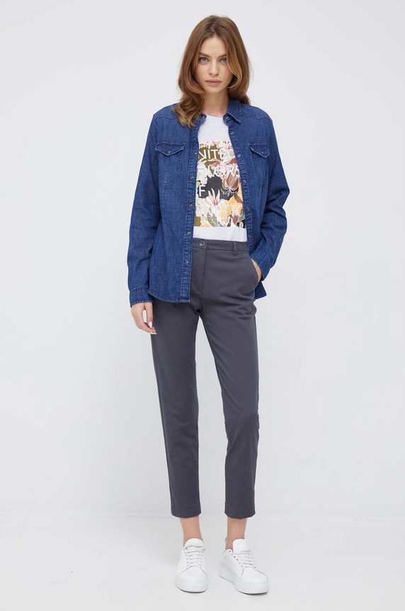 Sisley koszula jeansowa 5TKL5QF66.902 granatowy AW22
