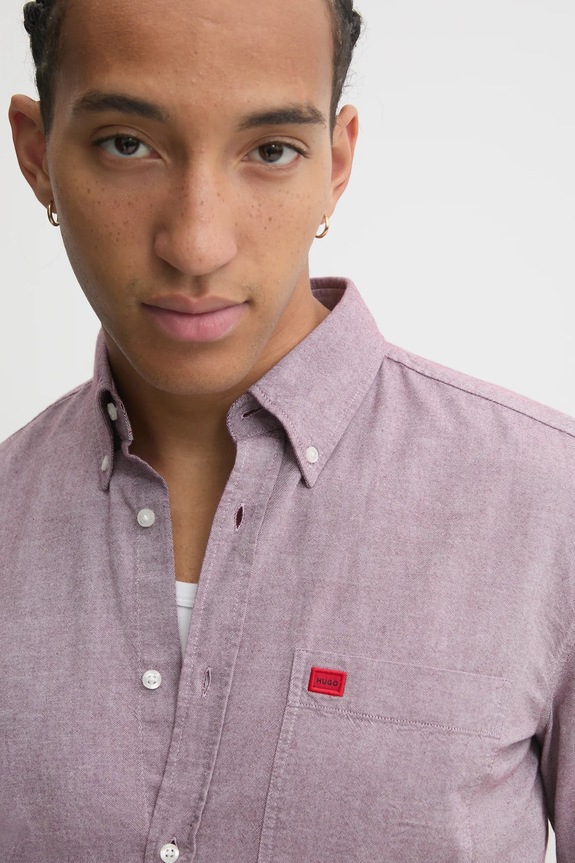 HUGO πουκάμισο ανδρικό βαμβακερό Evito ροζ 50479302