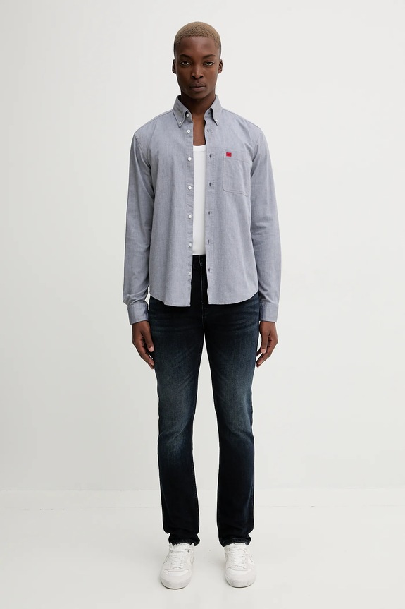 HUGO košulja muška od pamuka Evito 50479302 mornarsko plava SS26