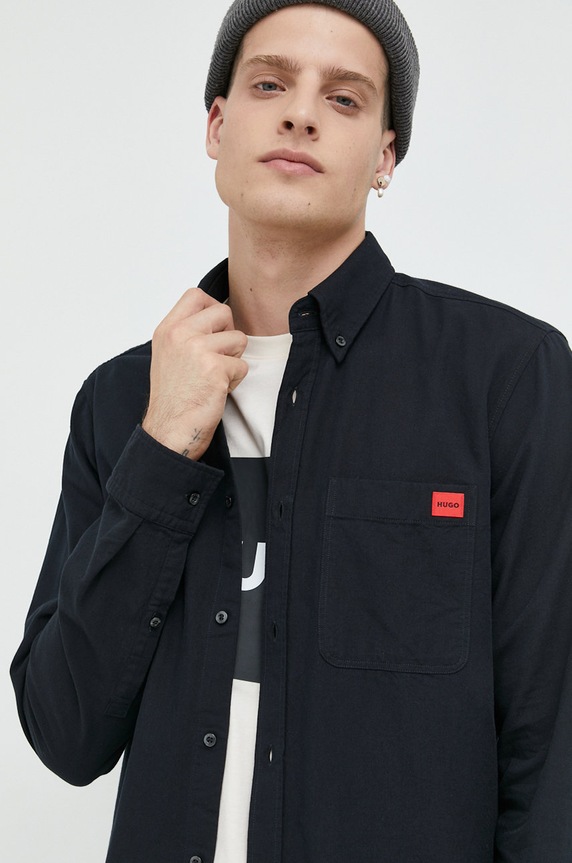 HUGO košulja za muškarce od pamuka Evito bez uzorka crna 50479302