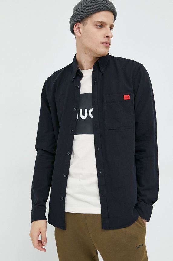 HUGO košulja za muškarce od pamuka Evito crna 50479302