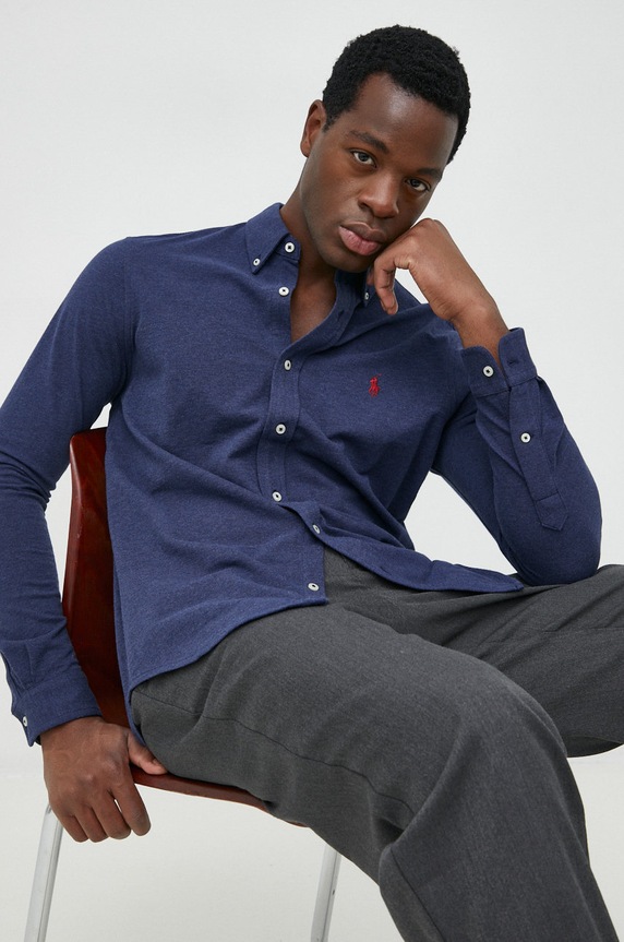 Bavlnená košeľa Polo Ralph Lauren jednofarebný tmavomodrá 710654408081