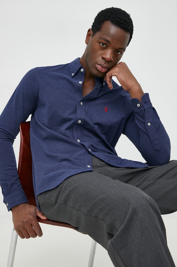 Bavlnená košeľa Polo Ralph Lauren jednofarebný tmavomodrá 710654408081