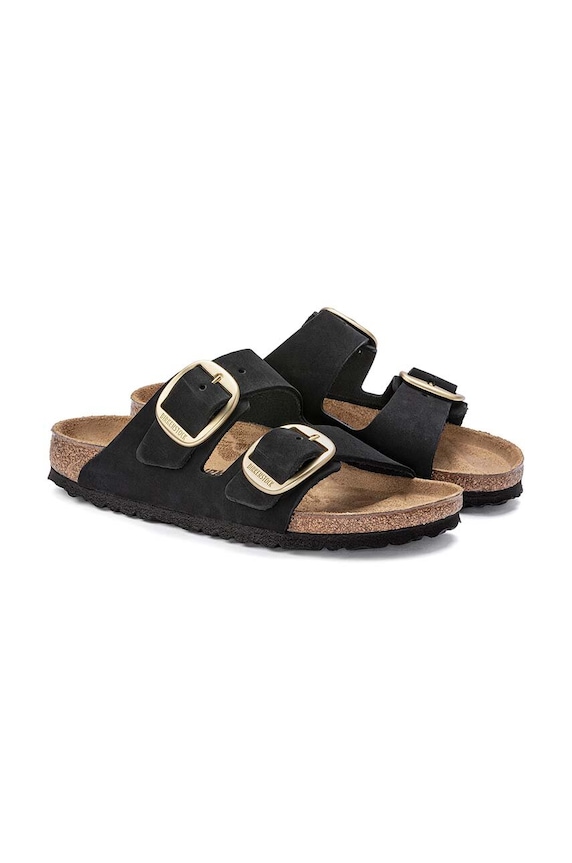 Birkenstock klapki nubukowe Arizona Big Buckle czarny 1023290.BLK