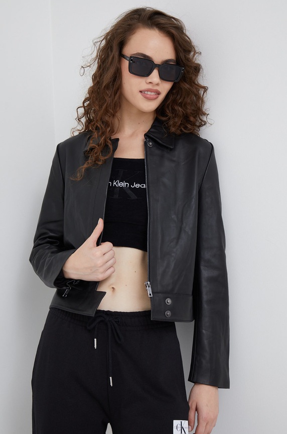 Calvin Klein bőrdzseki nem szigetelt fekete K20K204170.9BYY