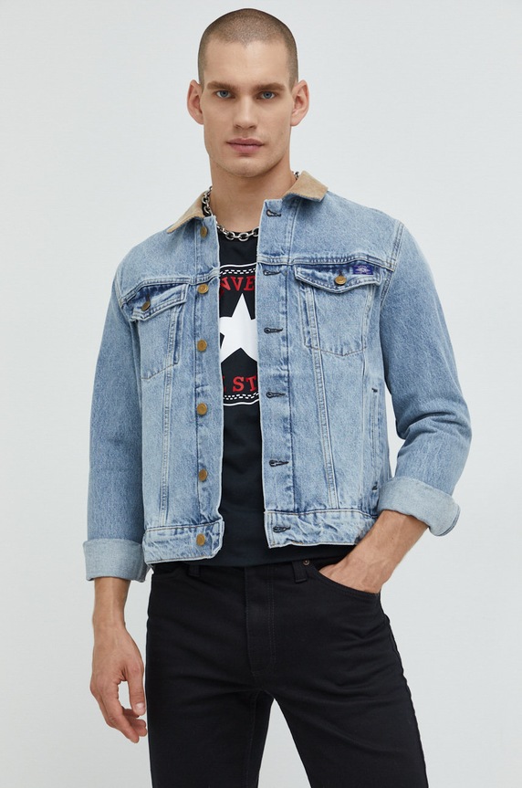 Superdry kurtka jeansowa bez kaptura niebieski M5011381A.6ZA