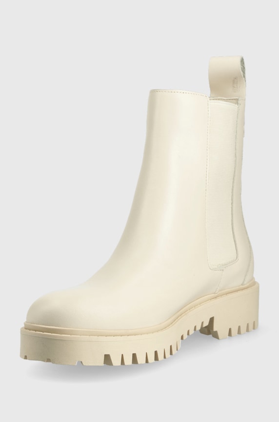Obuwie Guess sztyblety skórzane Oakess FL7OAK.LEA10.IVORY beżowy