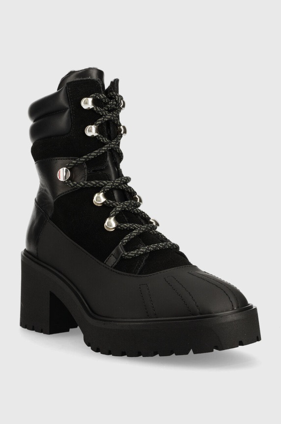 Kožne gležnjače Tommy Hilfiger Heel Laced Outdoor Boot FW0FW06804.0GK crna AW22