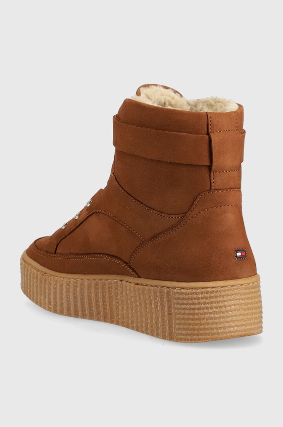 Obuwie Tommy Hilfiger śniegowce skórzane Warmlined Lace Up Boot FW0FW06798.GTU brązowy