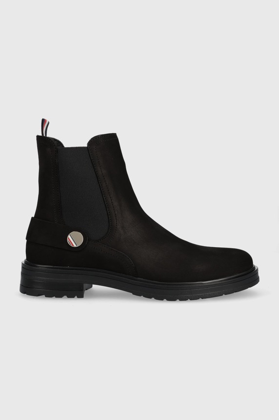 Tommy Hilfiger magasszárú cipő velúrból lapos fekete FW0FW06742.BDS