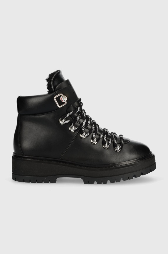 Tommy Hilfiger bokacsizma Leather Outdoor Flat Boot platform fekete FW0FW06725.BDS