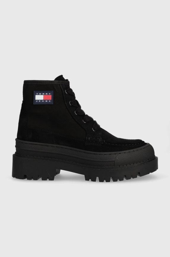 Farmářky Tommy Jeans Womens Foxing Lace Up Boot platforma černá EN0EN01915.BDS