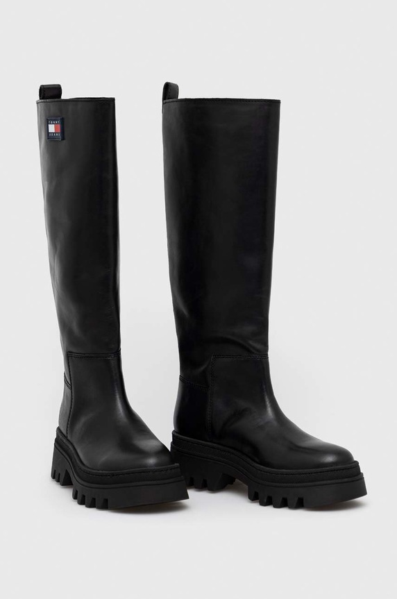 Tommy Jeans kozaki skórzane Tommy Jeans Fashion Bootie EN0EN01946.BDS czarny AW22