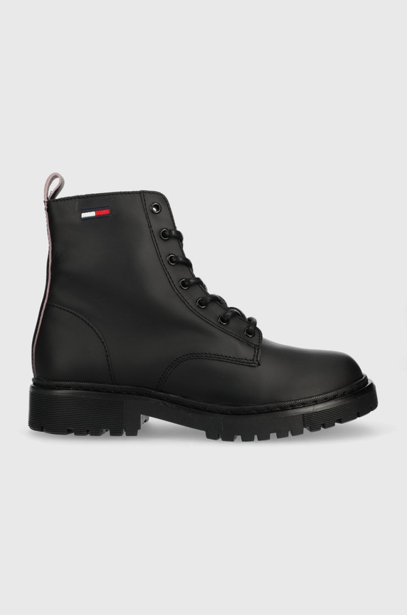 Tommy Jeans botki Tommy Jeans Lace Up Flat Boot płaski czarny EN0EN01985.BDS