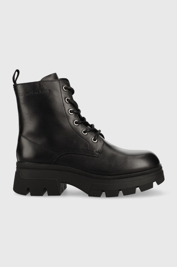 Calvin Klein Jeans workery skórzane Chunky Combat Laceup Boot płaski czarny YW0YW00835.BDS
