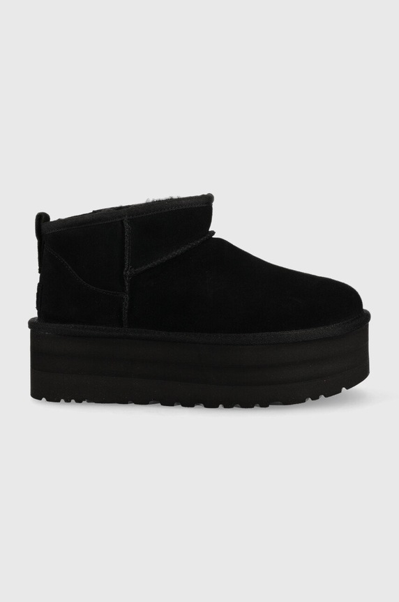Semišové snehule UGG W Classic Ultra Mini Platform zateplené čierna 1135092.BLK