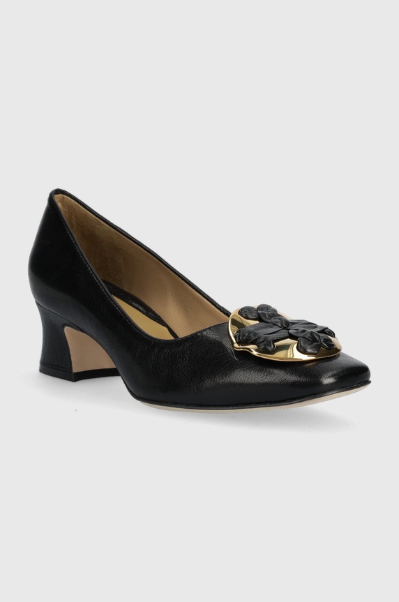 Tory Burch czółenka skórzane Woven Double T 140862.006 czarny AA00