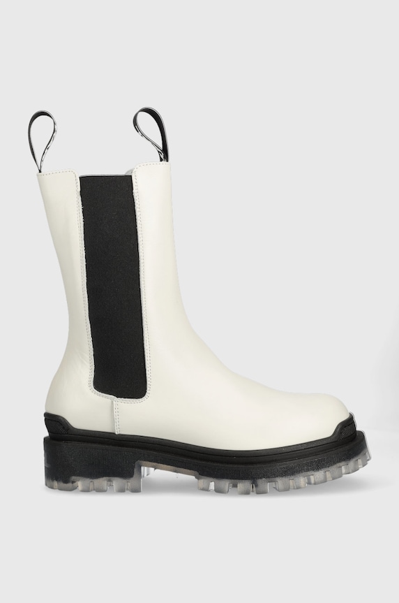 Karl Lagerfeld sztyblety skórzane BIKER II płaski biały KL41680.011