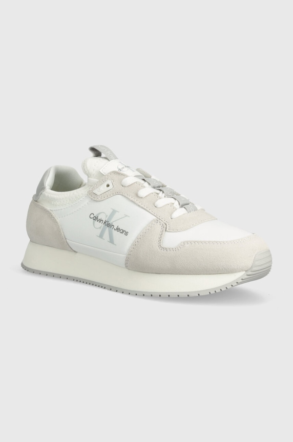 Calvin Klein Jeans sportcipő RUNNER SOCK LACE UP velúr bőr fehér YM0YM00553.0GL