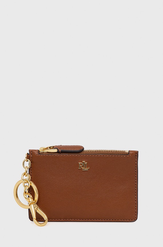 Kožené puzdro na karty Lauren Ralph Lauren usňová koža hnedá 432876731001