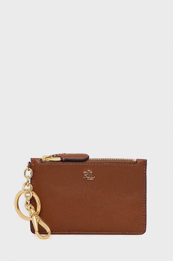 Kožené puzdro na karty Lauren Ralph Lauren usňová koža hnedá 432876731001